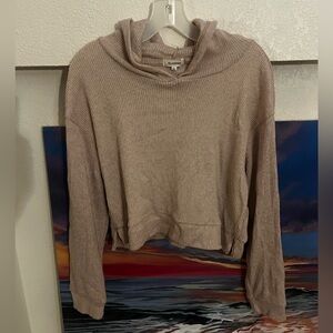 No Comment Taupe Cowl Neck Soft cropped hoodie
